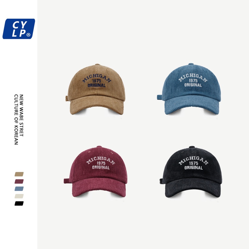 Mũ Lưỡi Trai Nhung Kẻ Thêu Chữ Phong Cách retro Hàn Quốc Dành Cho Nam Và Nữ