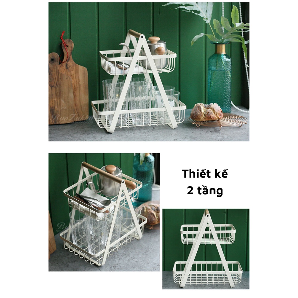 Kệ để đồ đa năng 2 tầng làm bằng sắt sơn tĩnh điện không gỉ cao cấp đựng đồ nhà bếp nhà tắm