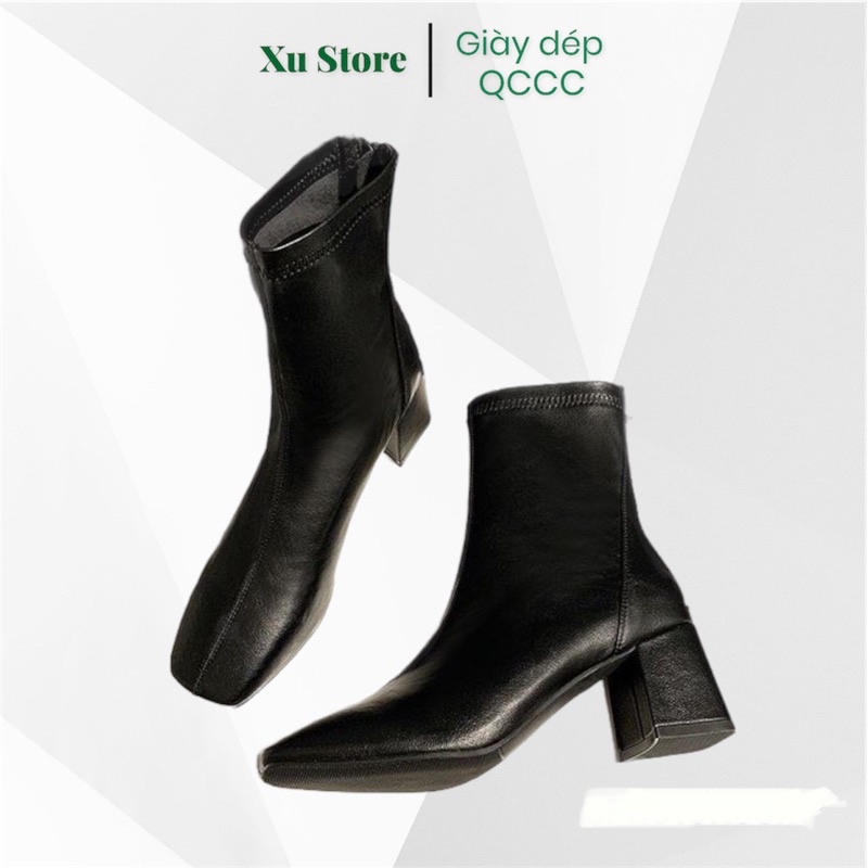 Giày bốt da mềm nữ cao cổ lót nỉ khóa sau cao cấp - boot mũi vuông đế 6 phân | BigBuy360 - bigbuy360.vn