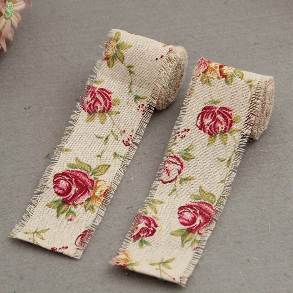 2m vải sợi đay in hoa vintage trang trí đám cưới