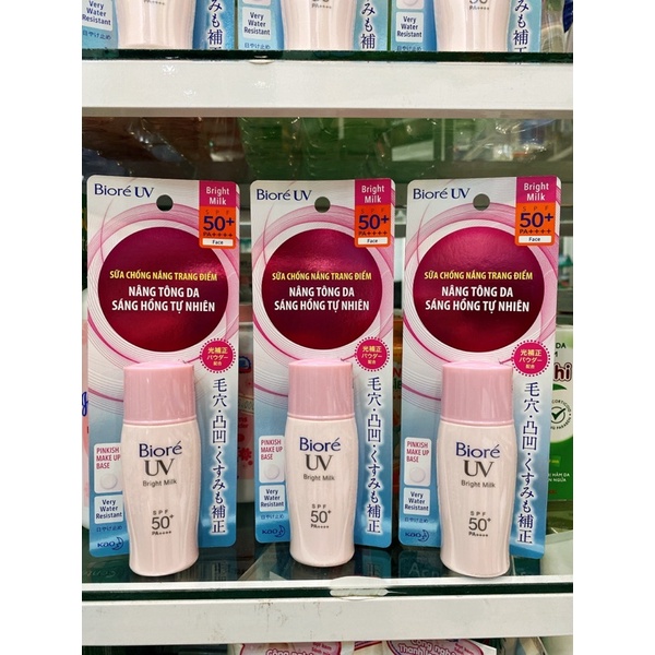 Kem Chống Nắng Bioré UV Bright Milk SPF 50+ PA++++ (30ml) SÁNG HỒNG TỰ NHIÊN.