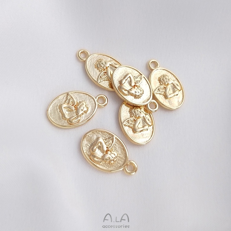 █A.ιA゜14K Vàng●1 Vật Dụng 1 Món°Mặt Dây Chuyền Hình Oval / Thiên Thần Màu Sắc Vàng 14k Phong Cách Âu Mỹ Cổ Điển Thời Trang diy