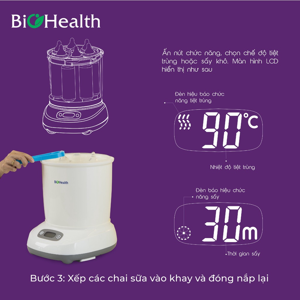 Máy Tiệt Trùng, Sấy Khô Bình Sữa từ Úc - Biohealth BH8910 - Ngăn Vi Khuẩn Trở Lại - Có Thể Chứa 8 Bình Cùng Lúc