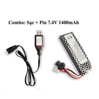 Combo Pin 7.4V 1400mAh Kèm Sạc - Pin Độ Cho Cano, Máy Bay Điều Khiển, Xe Và Các Dòng Đồ Chơi Chạy Pin (Pin Ngang)