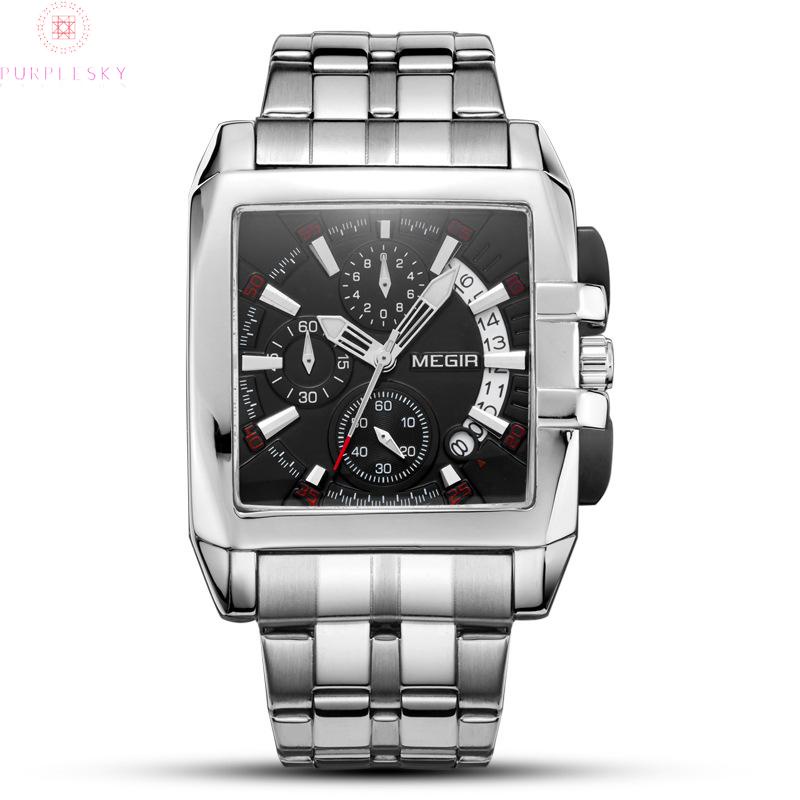 Đồng Hồ Đeo Tay Mặt Tròn Dây Inox MEGIR Dành Cho Nam
