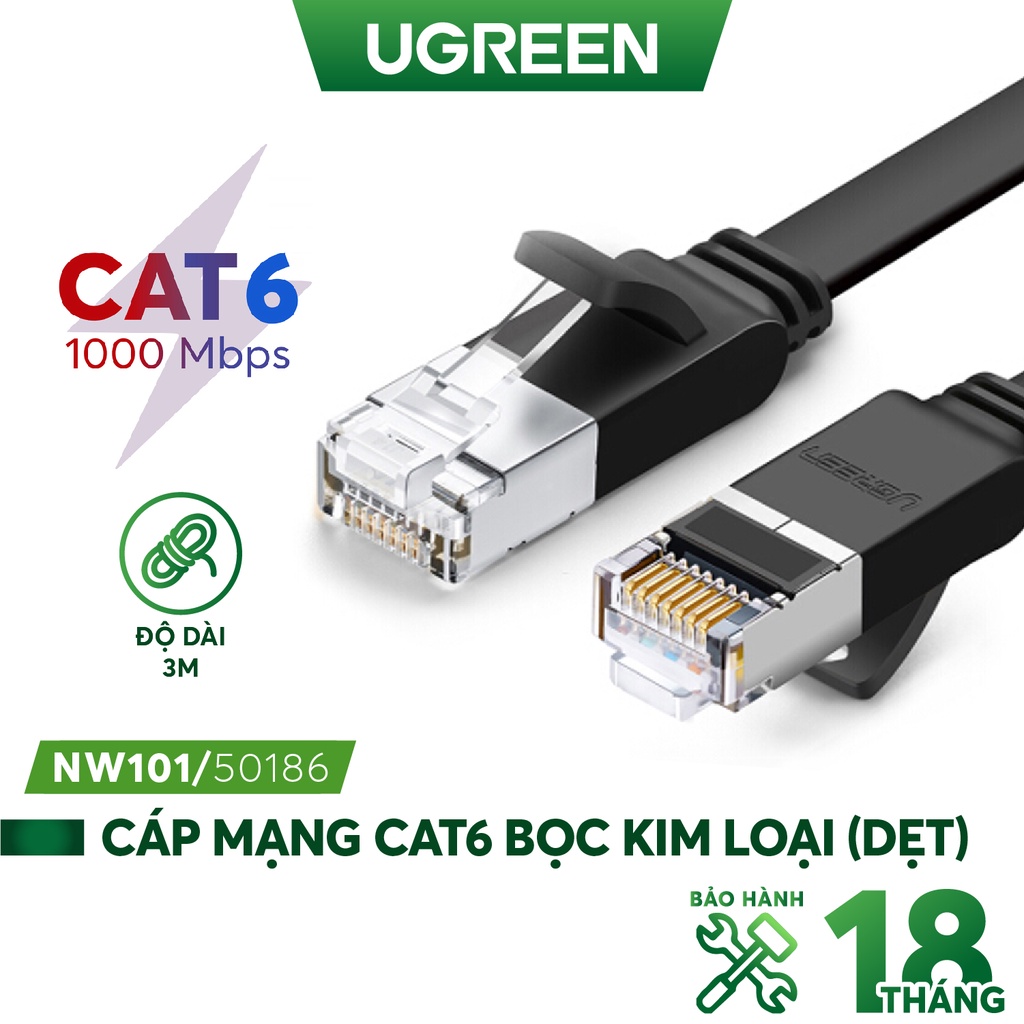 Cáp mạng Cat6 UTP 24AWG đầu bọc kim loại UGREEN NW101 - Hàng phân phối chính hãng - Bảo hành 18 tháng