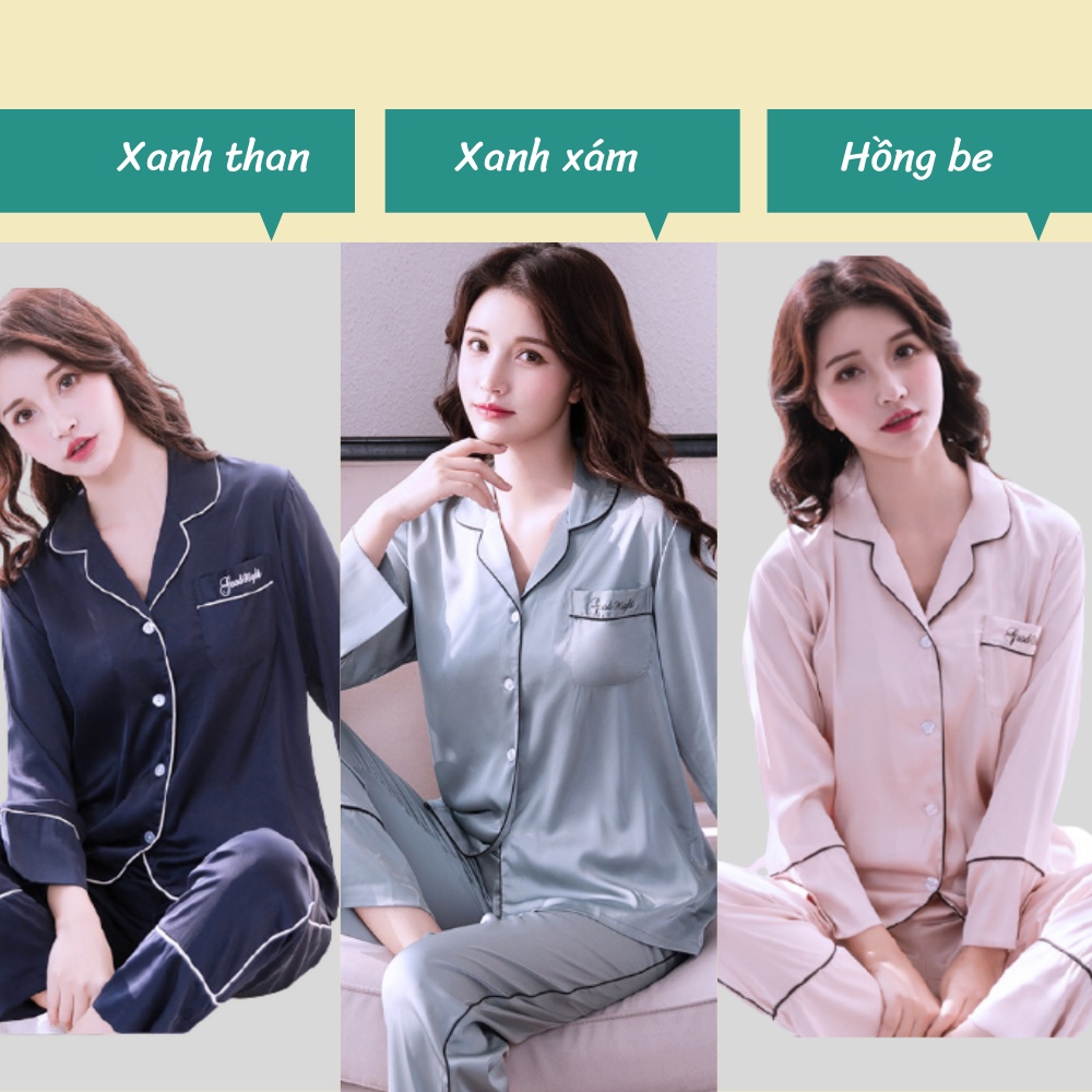 [Lụa Hàn Cao Cấp] Bộ Pijama Nữ Lụa Hàn Tay Dài Đẹp (Mịn, mướt &amp; Nhẹ)