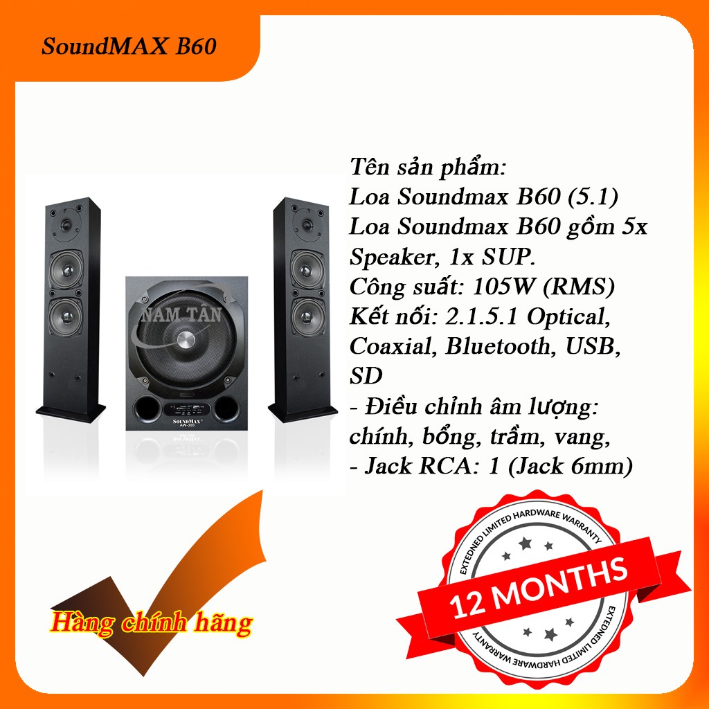 Loa máy tính 5.1 CHANNEL MINI HOME THEATRE Soundmax B60 (hàng chính hãng)