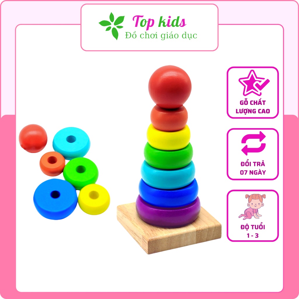 Đồ chơi gỗ cho bé montessori tháp cầu vòng Jenga bằng gỗ giúp bé từ 1 2 tuổi thông minh trí tuệ - TOPKIDS