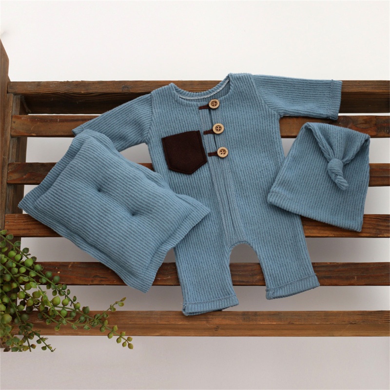 Bộ 3 Món Áo Liền Quần + Nón Đính Nơ + Gối Ngủ Đáng Yêu Cho Bé Chụp Ảnh