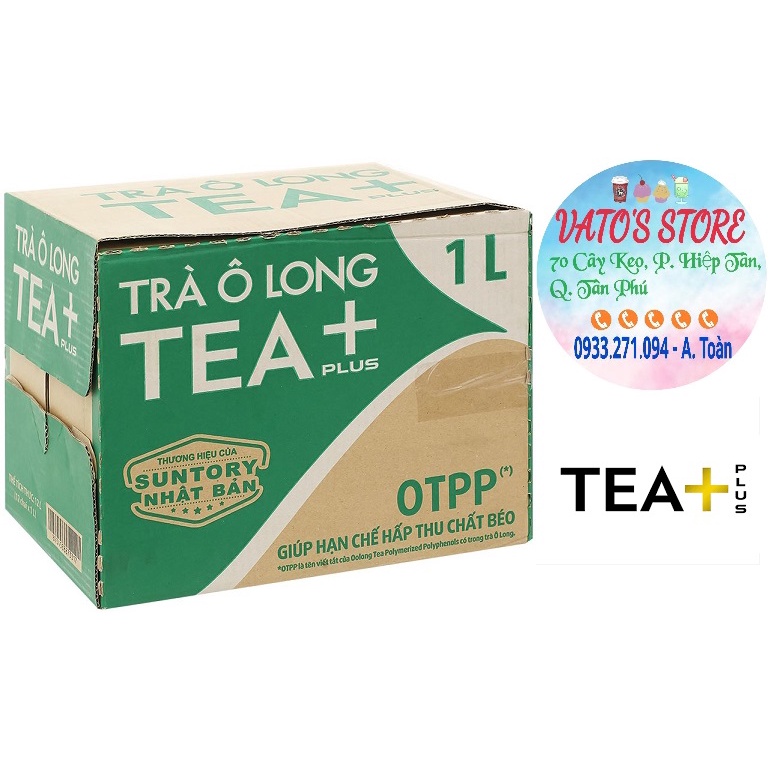 Thùng 12 chai trà ô long Tea Plus + 1 lít