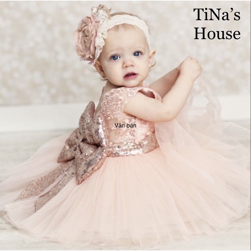 Đầm Công Chúa Vải Tuyn Phối Nơ To Đính Kim Tuyến Xinh Xắn TiNa’s House... Cho Bé Từ 01-05 Tuổi.