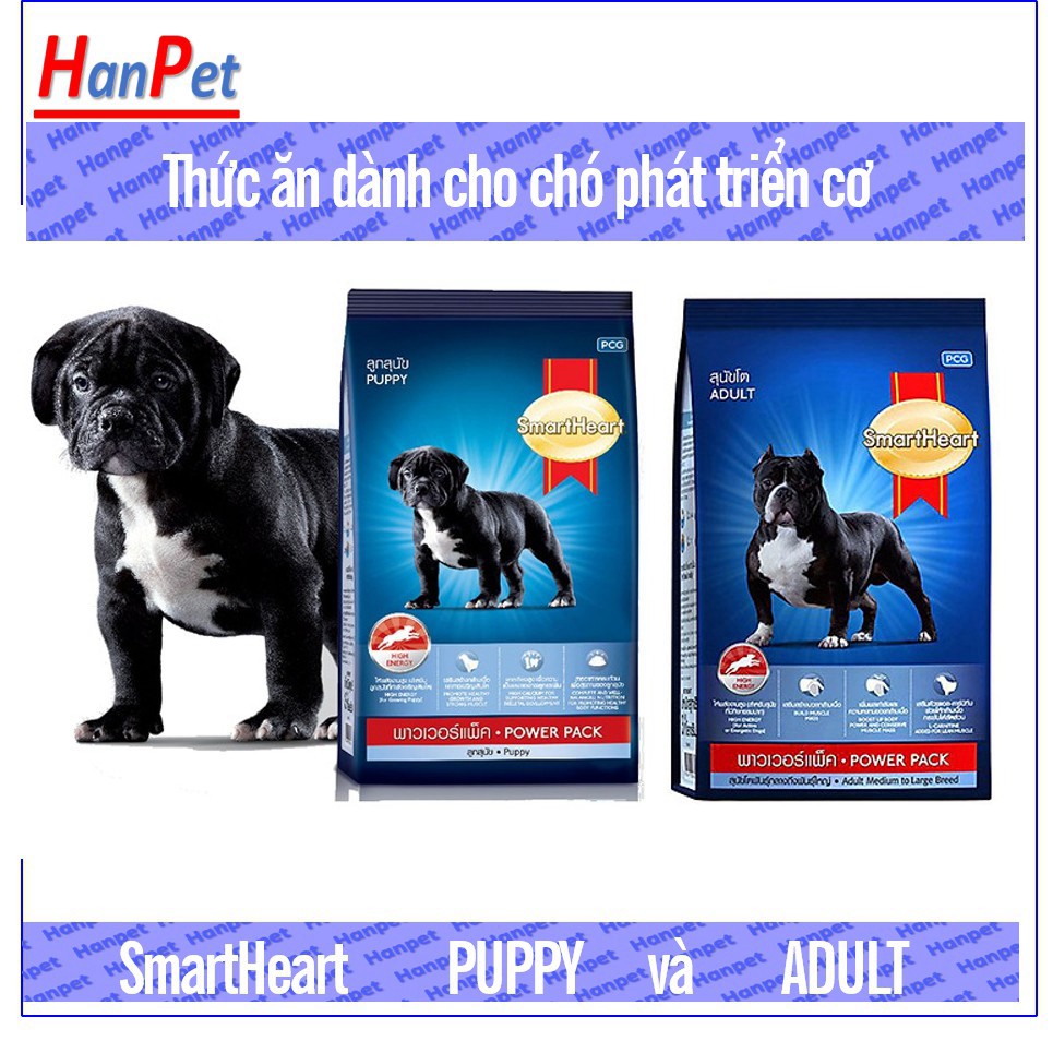 HCM- Thức ăn dạng hạt chó PHÁT TRIỂN CƠ  Smartheart Power pack  (hàng nhập khẩu thailand) Chó Pug, chó Rốt, ngao