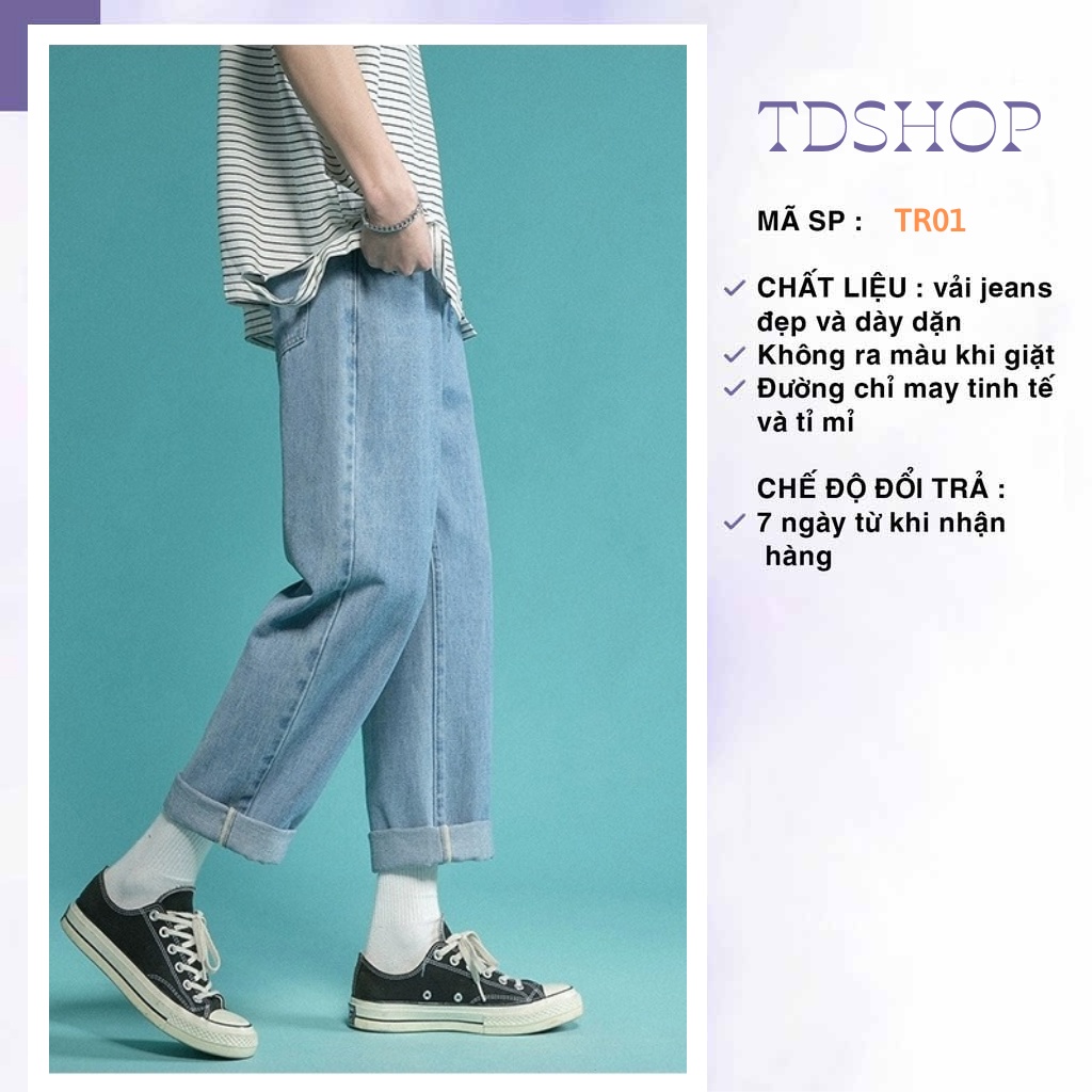 Quần jean nam dáng baggy ống suông rộng TDSHOPNT 3 màu xanh, xám, đen QN01