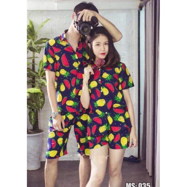 áo sơ mi cộc tay hoa quả form dáng rộng