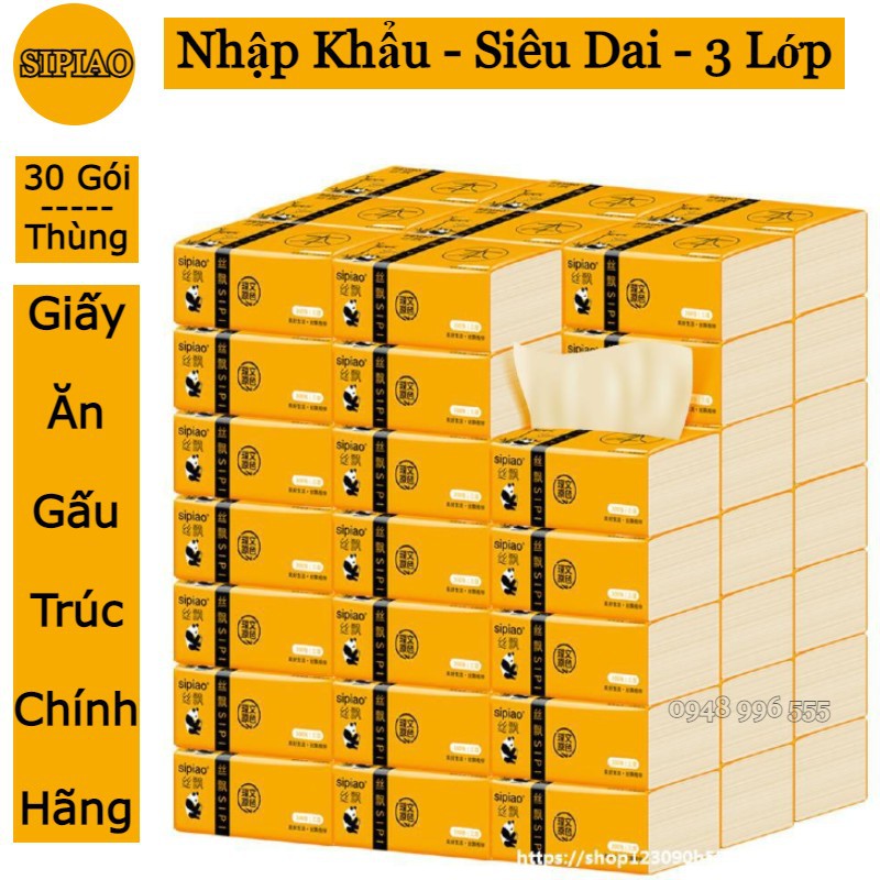 (Siêu Dai) Thùng 30 Gói Giấy Ăn Gấu Trúc Sipiao 3 Lớp Chống Ẩm Gói 300 Tờ Không Chất Tẩy