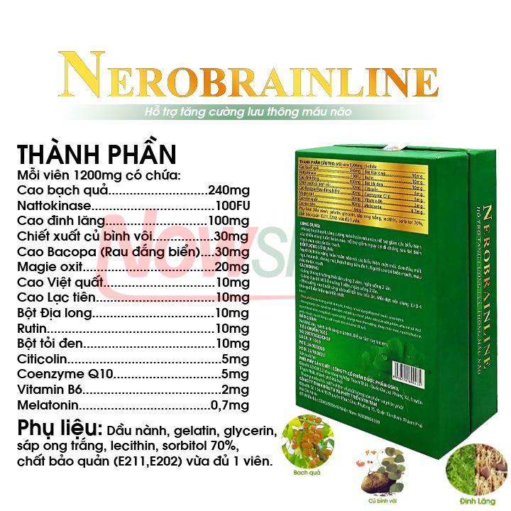 Viên Uống Bổ Não Nerobrainline Vạn Tam Giúp Hoạt Huyết Tăng Tuần Hoàn Máu Lên Não Giảm Đau Đầu Hoa Mắt Mất Ngủ Hiệu Quả