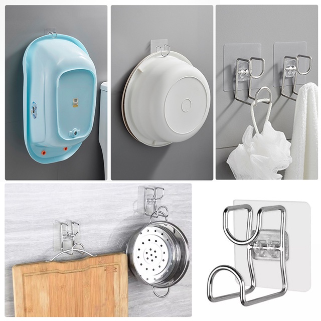 Móc Dán Tường Inox Treo Thau Chậu Nhà Tắm Treo Đồ Dùng Nhà Bếp
