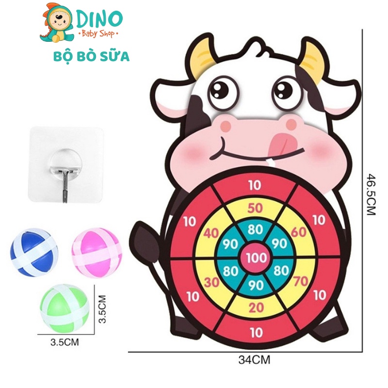 Bảng phi tiêu bóng dính cho bé, bảng ném bóng gai tính điểm hình con vật ngộ nghĩnh Dino