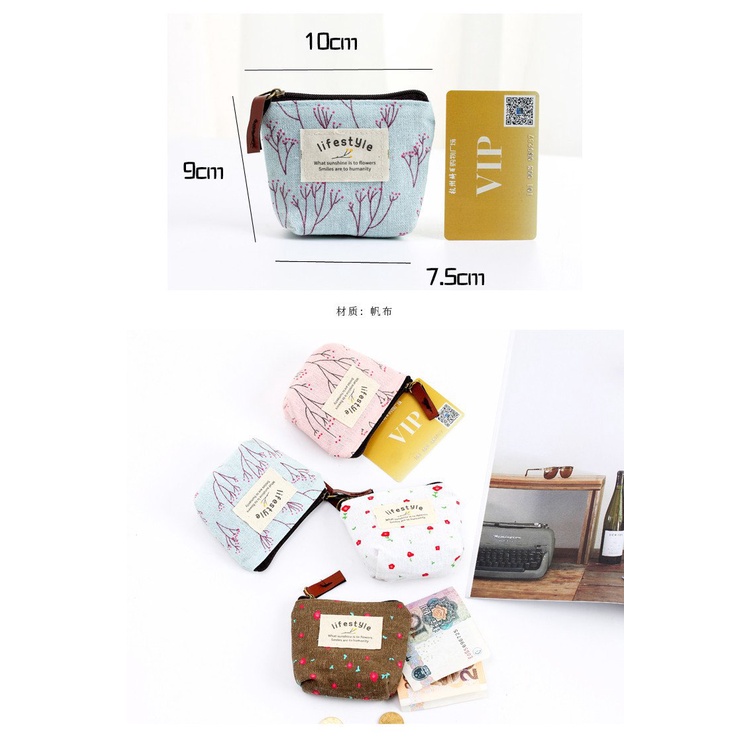 Ví Đựng Tiền Xu / Thẻ / Chìa Khóa Mini Họa Tiết Hoa Hoạt Hình Phong Cách Nhật Hàn