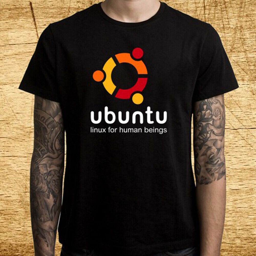 Áo thun nam màu đen Logo hệ điều hành nổi tiếng của Ubuntu Linux