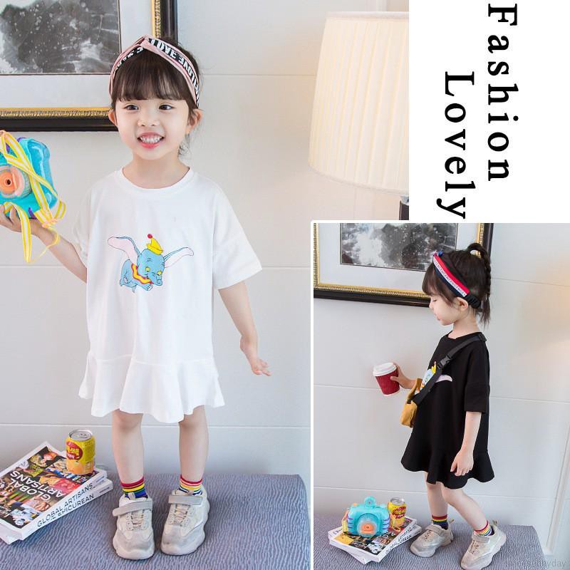 Đầm ngắn tay in hình động vật cho bé gái