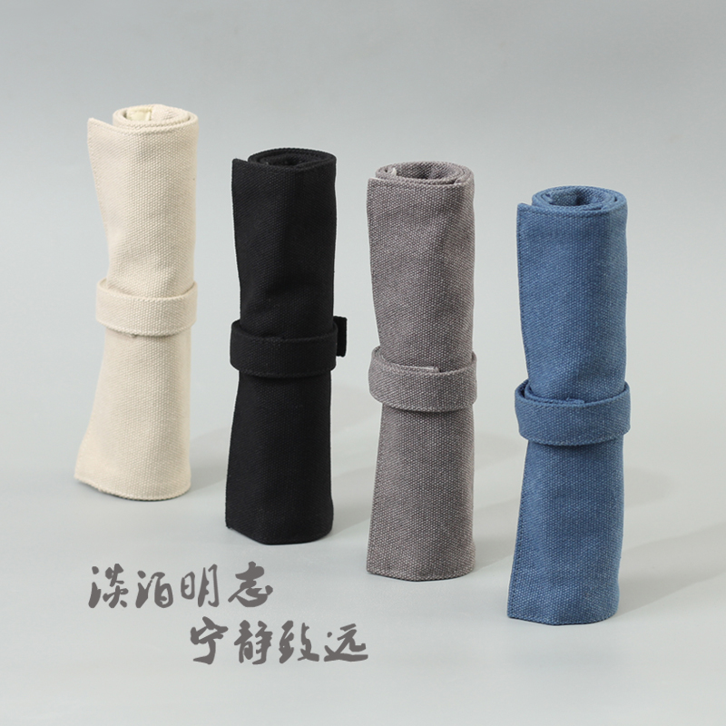 Túi Đựng Bút Dạng Lăn Bằng Vải Bạt Sức Chứa Lớn Phong Cách Nhật Bản Cổ Điển Cho Nam Sinh Trung Học