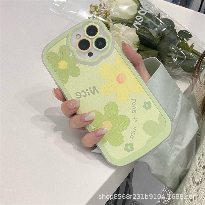 Ốp Điện Thoại Silicon Mềm Họa Tiết Tranh Sơn Dầu Hình Hoa Màu Xanh Lá Cho 13 12 11 Pro MAX X XS MAX XR 7 8 Plus