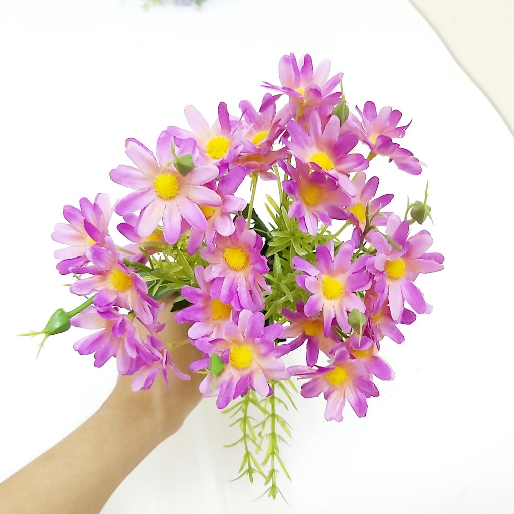 Hoa Giả Hoa Cúc Hoạ Mi Dài  34cm Nhiều Bông Trang Trí Nhà Cửa Làm Phụ Kiện Chụp Ảnh