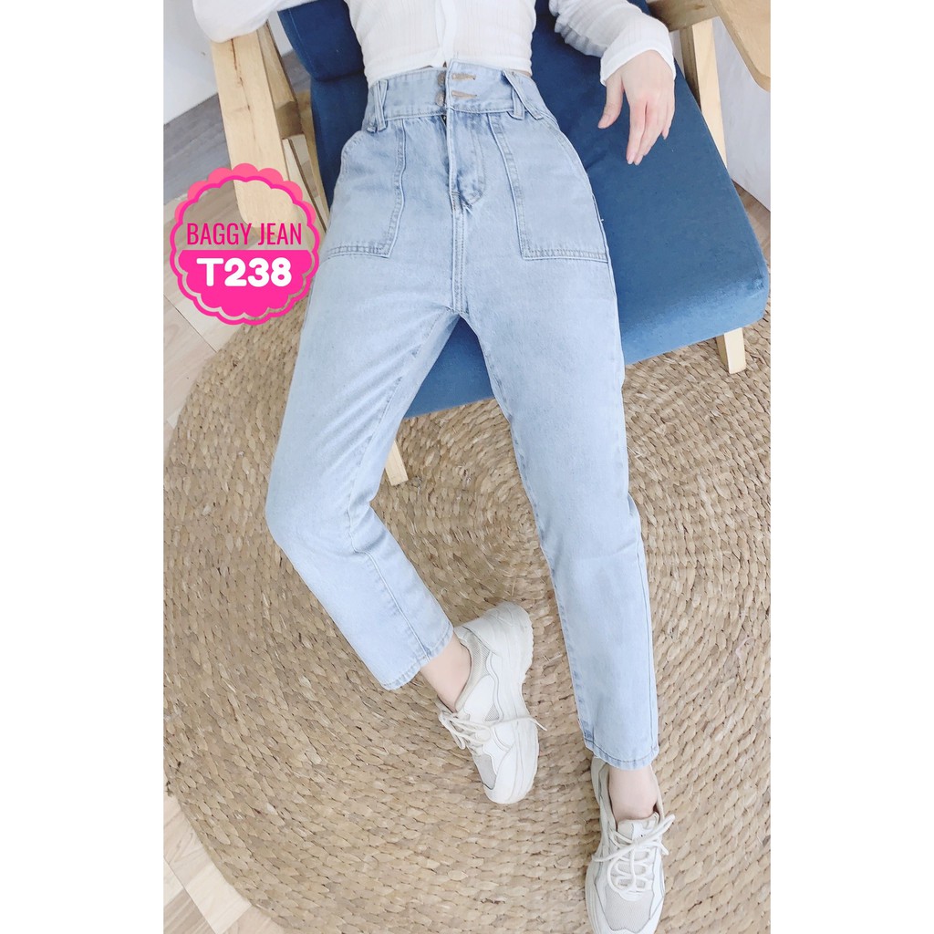 Quần baggy jean nữ chất jean cao cấp lưng phối kiểu dễ thương Quần nữ cạp cao BJT baggy jean tổng hợp