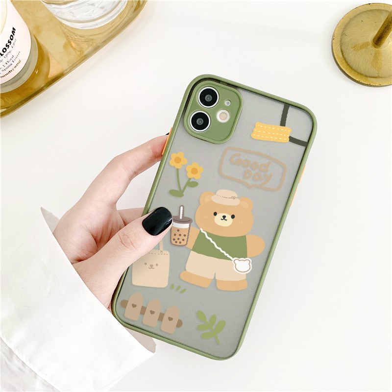 Ốp lưng iphone Gấu Good Day nhám viền nổi cong 5/5s/6/6plus/6s/6splus/7/7plus/8/8plus/x/xr/xs/11/12/pro/max/plus/promax | BigBuy360 - bigbuy360.vn