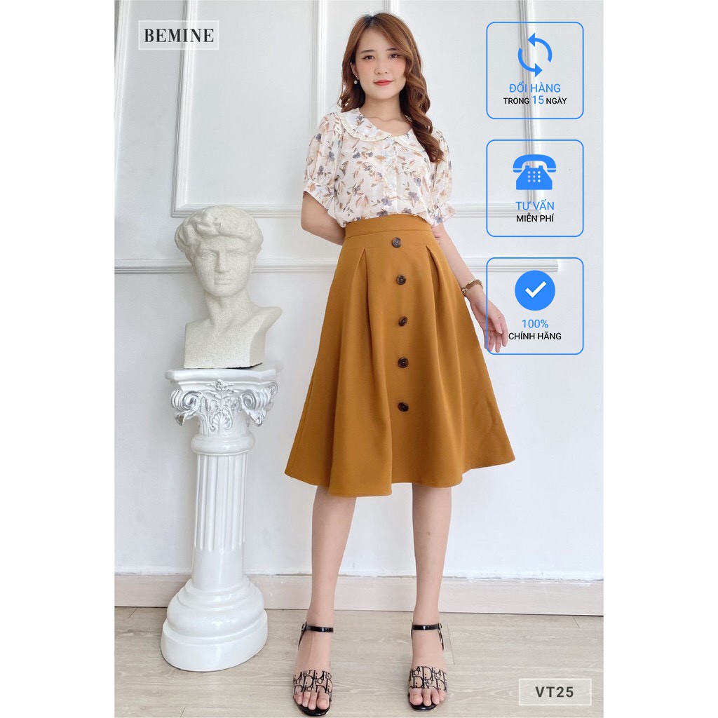 Váy xòe đính nút dọc BEMINE VT25NAU