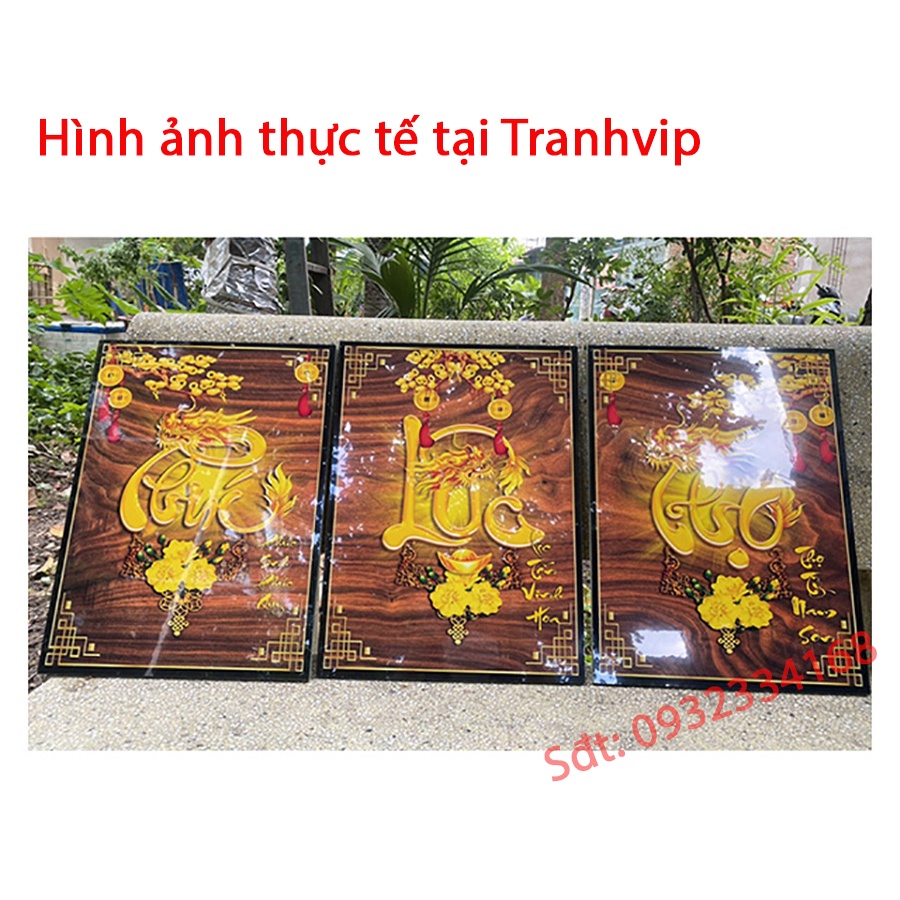 Tranh Treo Tường Phúc Lộc Thọ - Tranh Mừng Thọ Chữ Thư Pháp Laminate Tráng Gương
