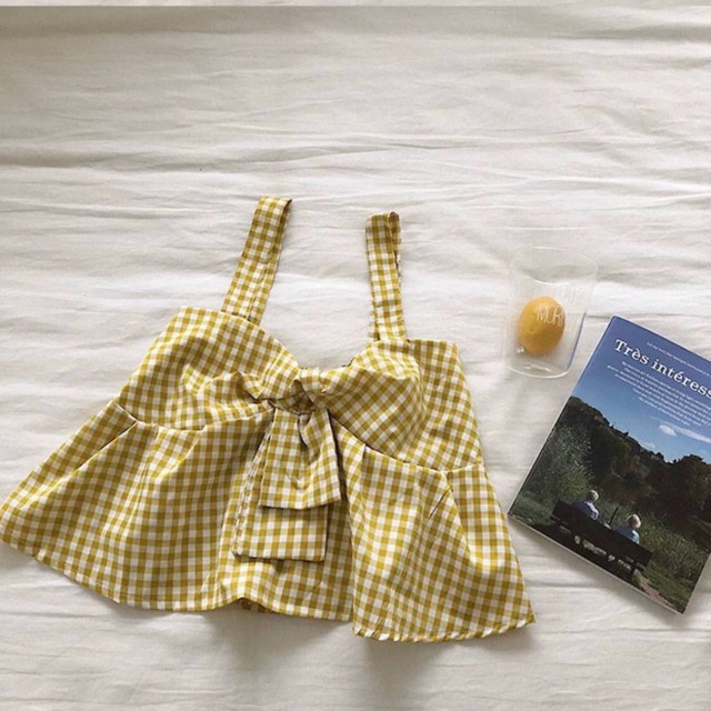 áo croptop gingham thắt nơ