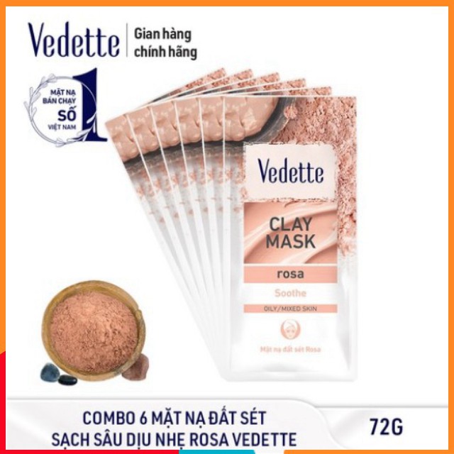 🥑 COMBO 6 MẶT NẠ ĐẤT SÉT ROSA 12g VEDETTE