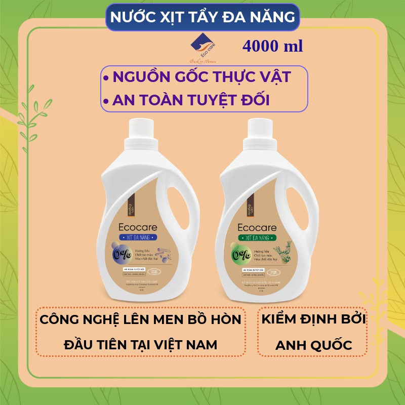 Bình xịt tẩy đa năng hữu cơ bồ hòn ECOCARE 4000ml kết hợp tinh dầu tự nhiên Quế, Sả chanh