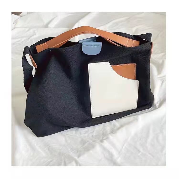 Túi Tote Đeo Chéo Vải Canvas Phối Màu Tương Phản Cá Tính