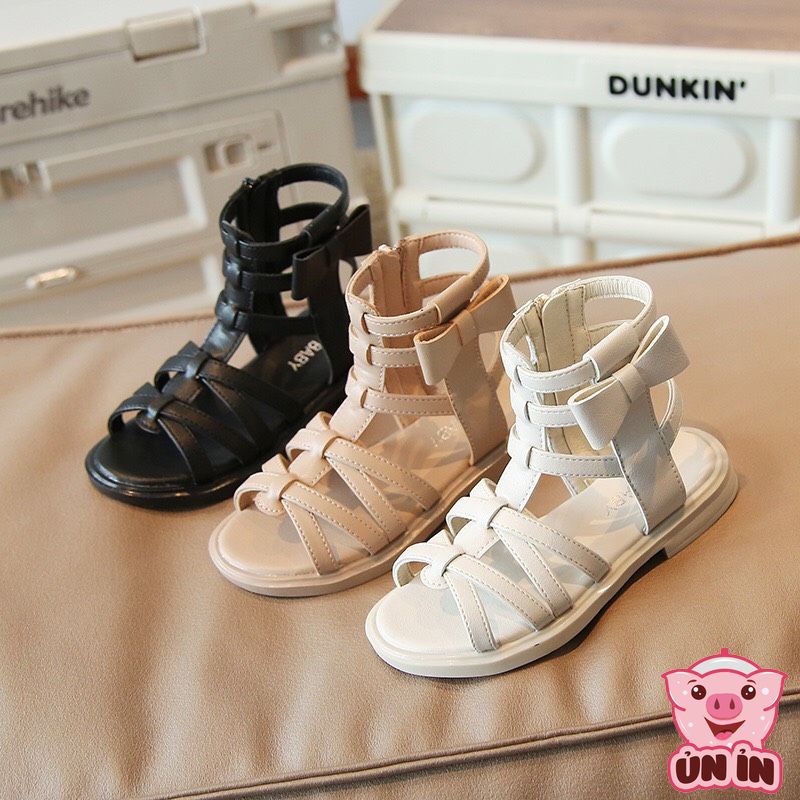 Giày sandal cho bé gái - Dép chiến binh cao cổ quai chéo kéo khóa phối Nơ đáng yêu phong cách Hàn Quốc cho bé MG6001