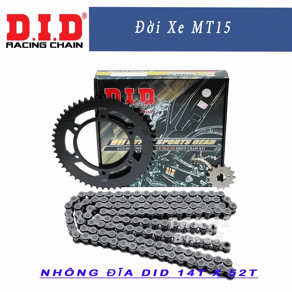 Bộ Sên nhông dĩa DID MT15/R15 sên phốt T-Ring 428VIX x 132FB, 14T-52T BLACK EDP