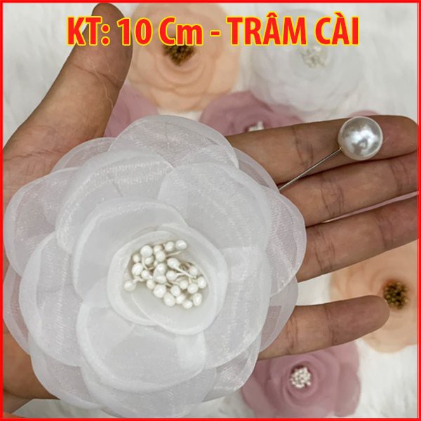 Tag Hoa Trà Voan Cài Áo, Kiểu Cài Áo Hoa Có Ghim, Có Trâm Cài Áo Váy, Cài Áo Hoa Voan Màu Pastel KT 10 CM CH003