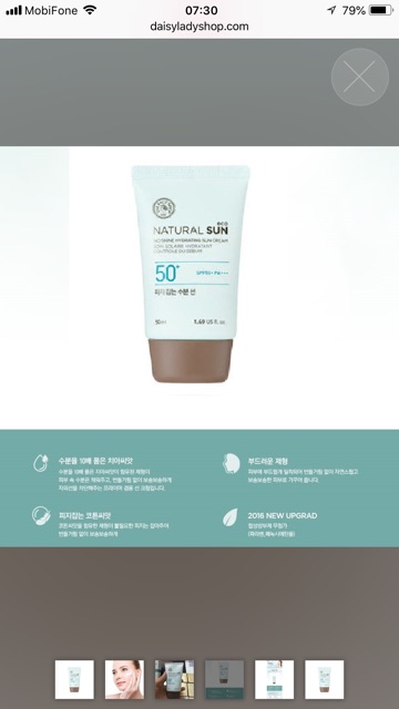 Kem chống nắng Natural Sun Eco No Shine Hydrating Sun Cream SPF50 PA+++