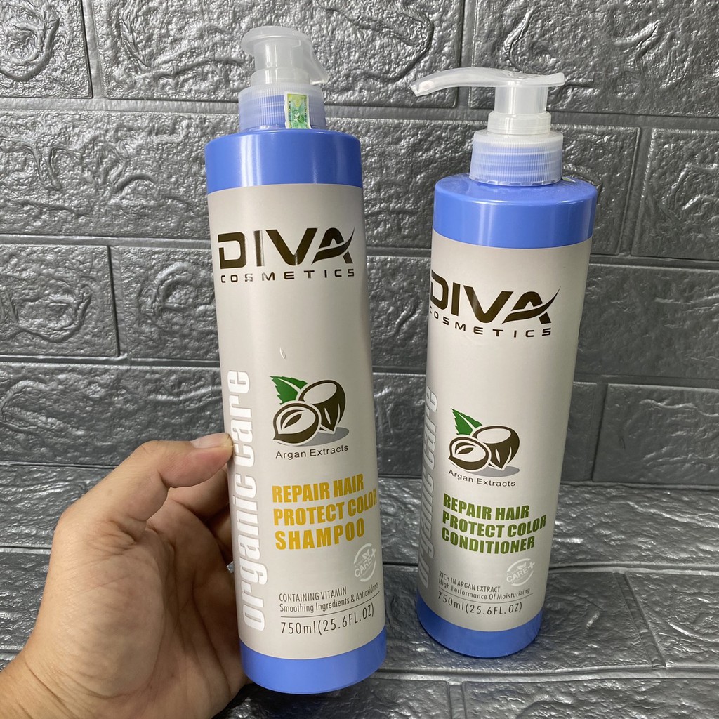 (MẪU MỚI 2019) Dầu gội xả DIVA ORGANIC CARE phục hồi và bảo vệ màu nhuộm 750mlx2