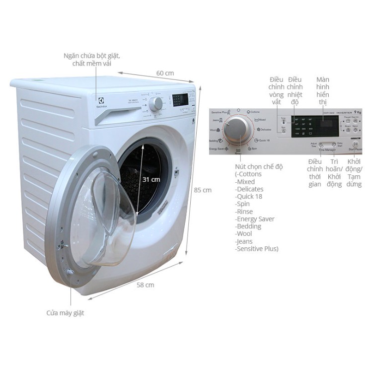 Máy giặt Electrolux 8kg EWF8025BQWA