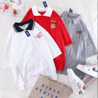 Áo polo ulzzang thêu hình - ẢNH THẬT