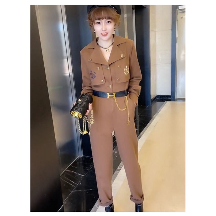 Áo liền quần kiểu vest ống suông phối thắt lưng phong cách Anh Quốc thời trang mùa xuân 2022 cho nữ