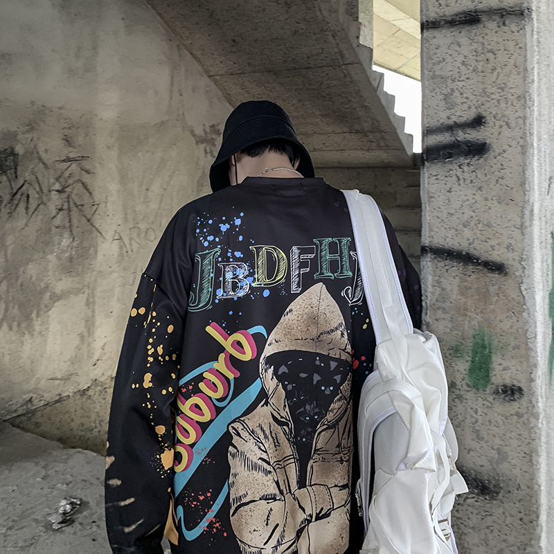 Áo Thun Tay Dài Hoạ Tiết Graffiti Phong Cách Đường Phố Có 2 Màu Tùy Chọn