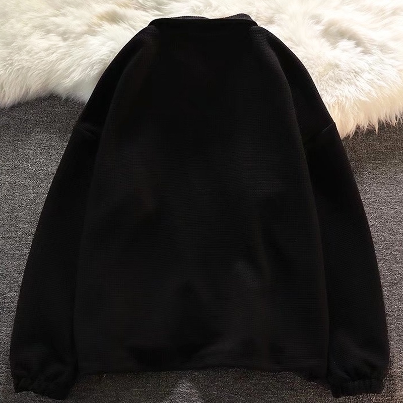 Áo thun polo tay dài dáng rộng cổ bẻ phong cách Hàn Quốc thời trang cho nam nữ