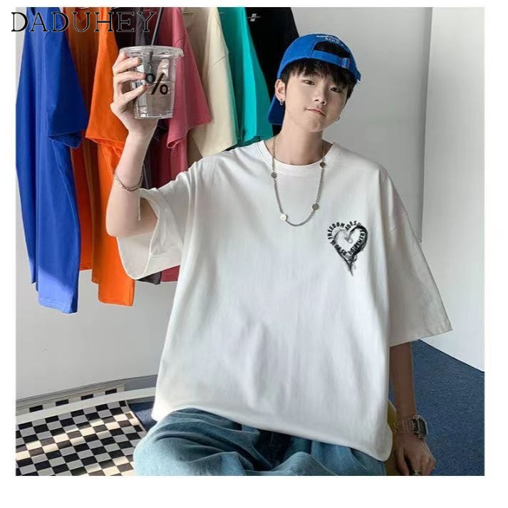 DaDuHey Men's Summer New Korean Style Trendy Simplicity Short Sleeve T-shirt Hong Kong Style Loose Casual Fashion Brand Half Sleeve Top
