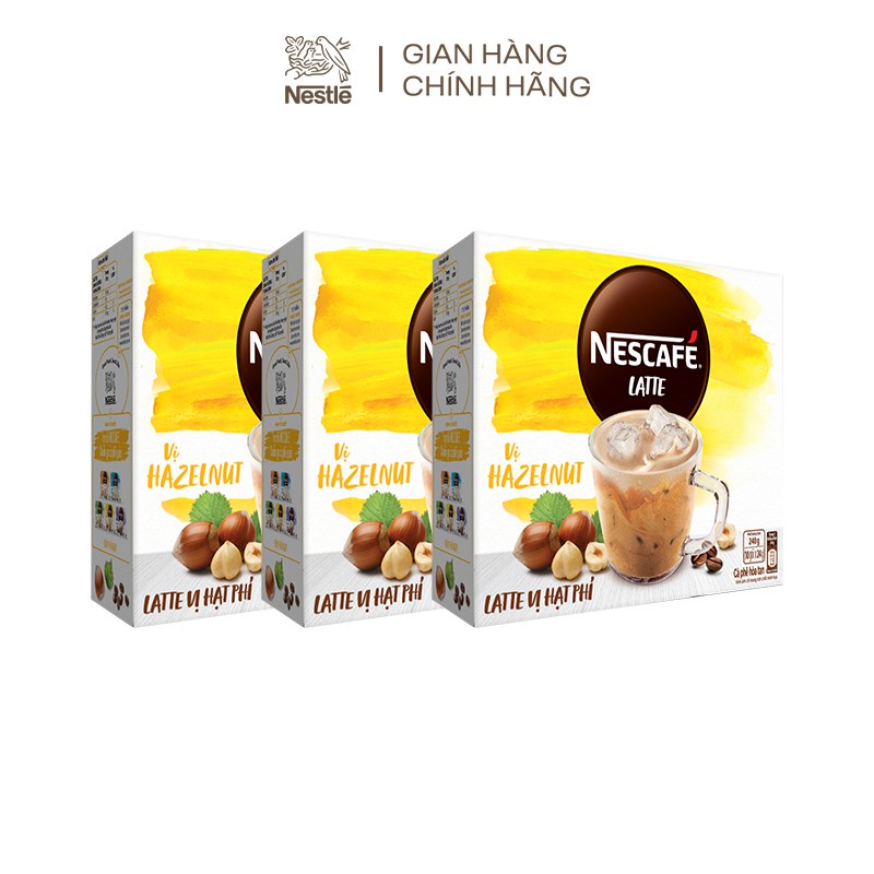 Combo 3 hộp Cà phê sữa hạt NESCAFÉ Latte vị Hạt Phỉ BAO BÌ MỚI (10 gói x 24g)