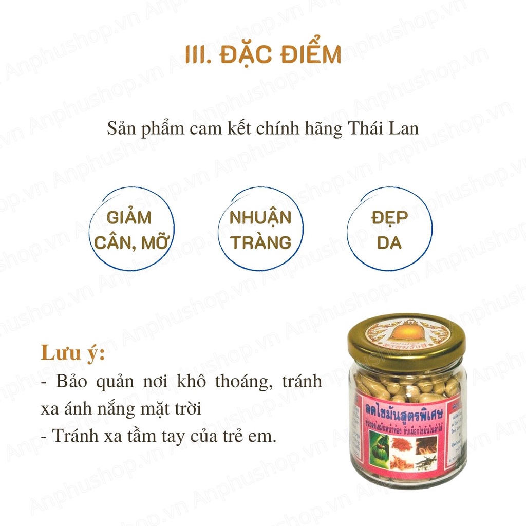 Giảm cân Đông Y, Khử mỡ Thái Lan 150 viên